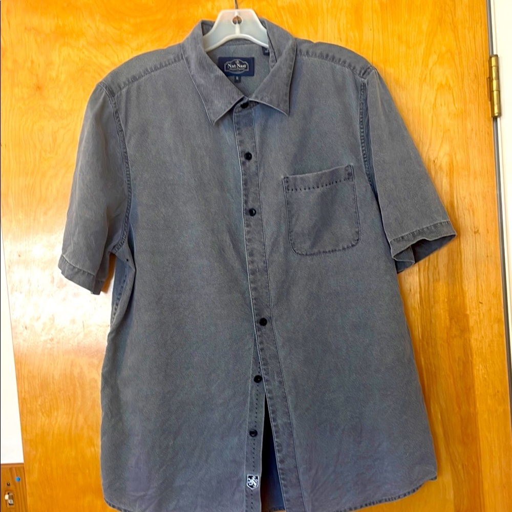 Nat Nast Medium Black Heathered Button Front Short Sleeve Shirt